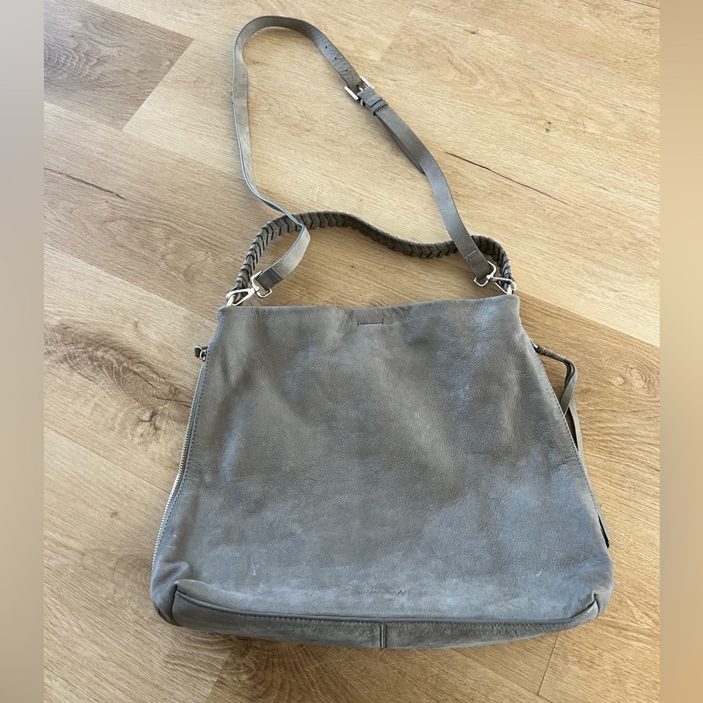 White Stuff grey leather satchel with crossbody strap
